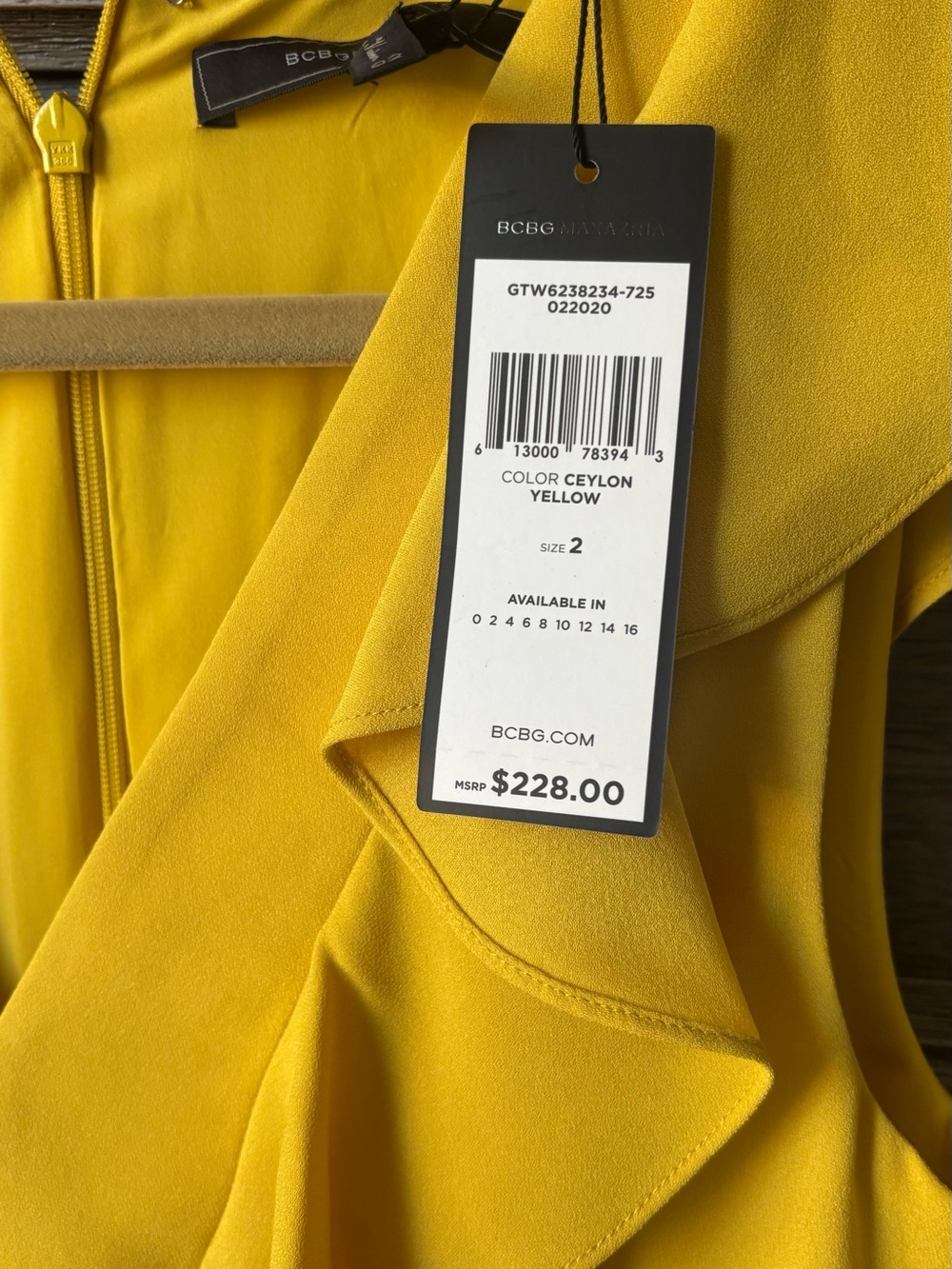 BCBG Yellow Ruffle V-Neck Mini Dress - Picture 3 of 5
